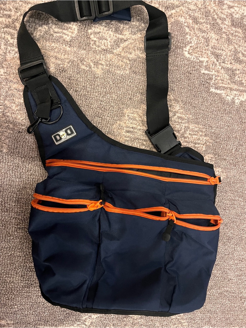 Diaper Dude Navy Sling Bag with Orange Zippers - Men's Crossbody